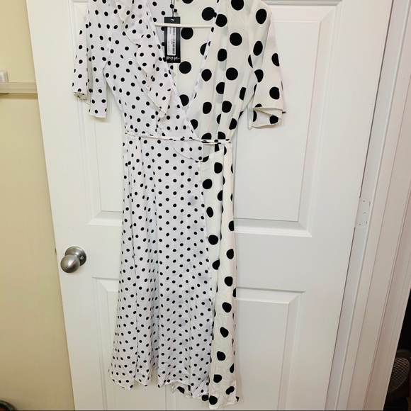 Nasty Gal Polka Dot Print Mix Frill Midi Dress - Picture 5 of 13